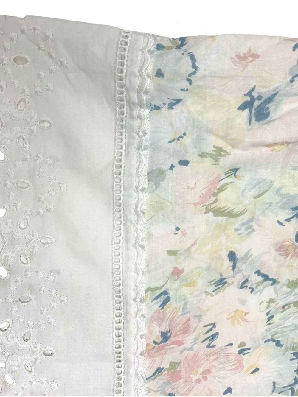 Vintage Croscill Pastel Floral Eyelet Lace Pillowcase Standard Size 90s Cotton